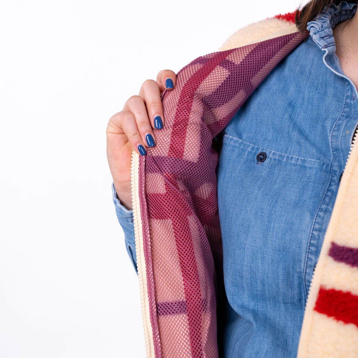 Veste sherpa zippée sans manches beige, bordeaux et violet, BILLYBELT