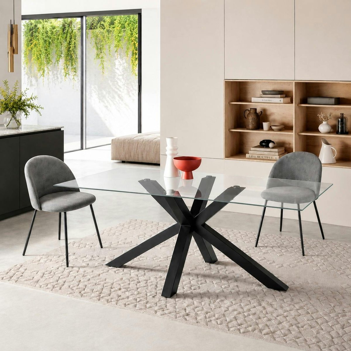 Table en verre pied central 6 places ALBA transparent, PIER IMPORT