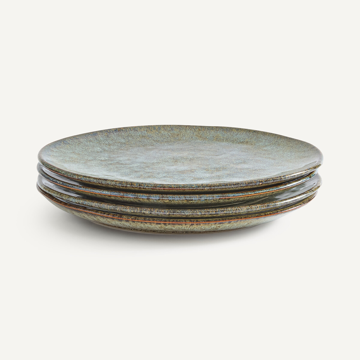 Lot de 4 assiettes plates, en grès émaillé réactif, DÉNIA vert de gris, AM.PM