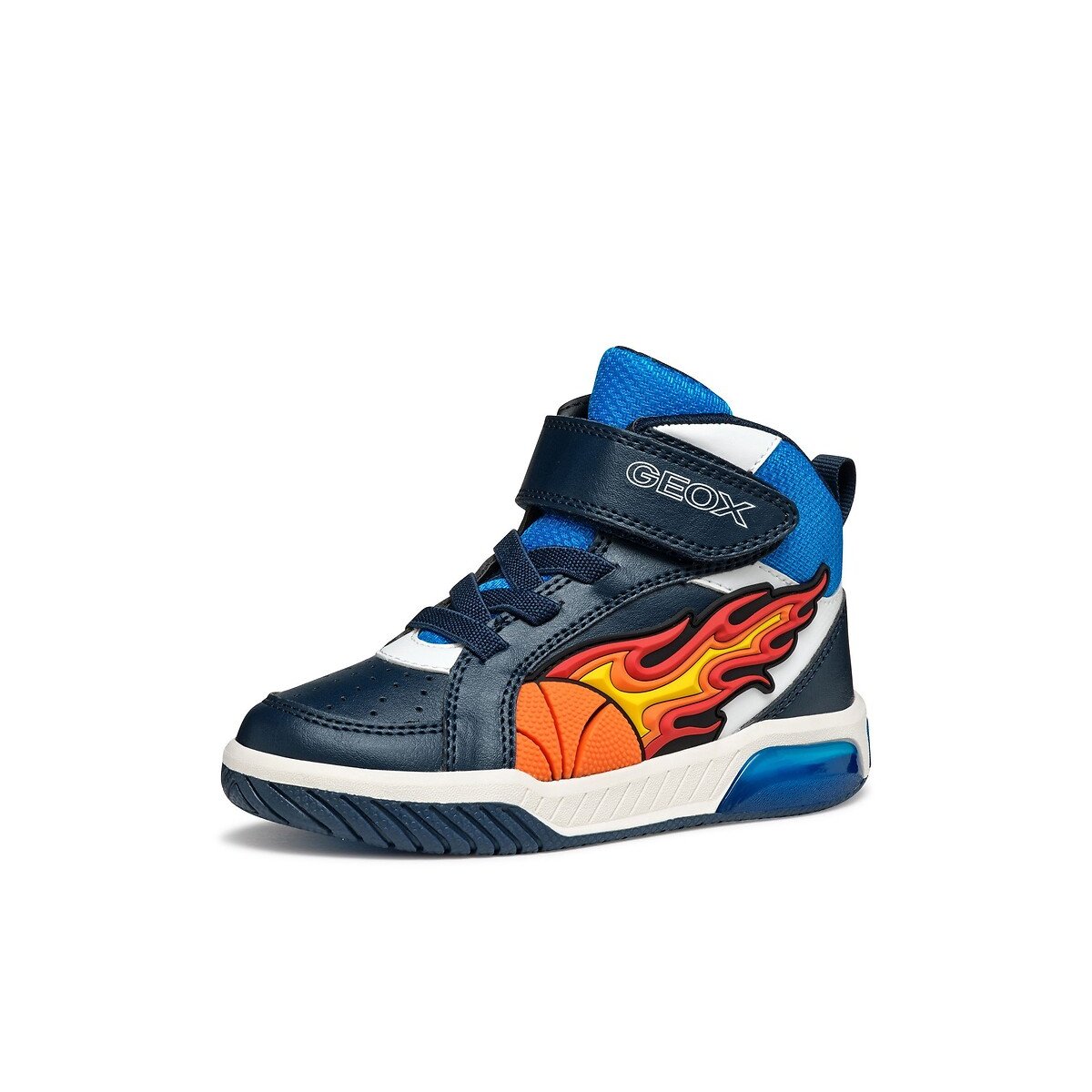 Kids Inek Breathable High Top LED Trainers navy/orange, GEOX
