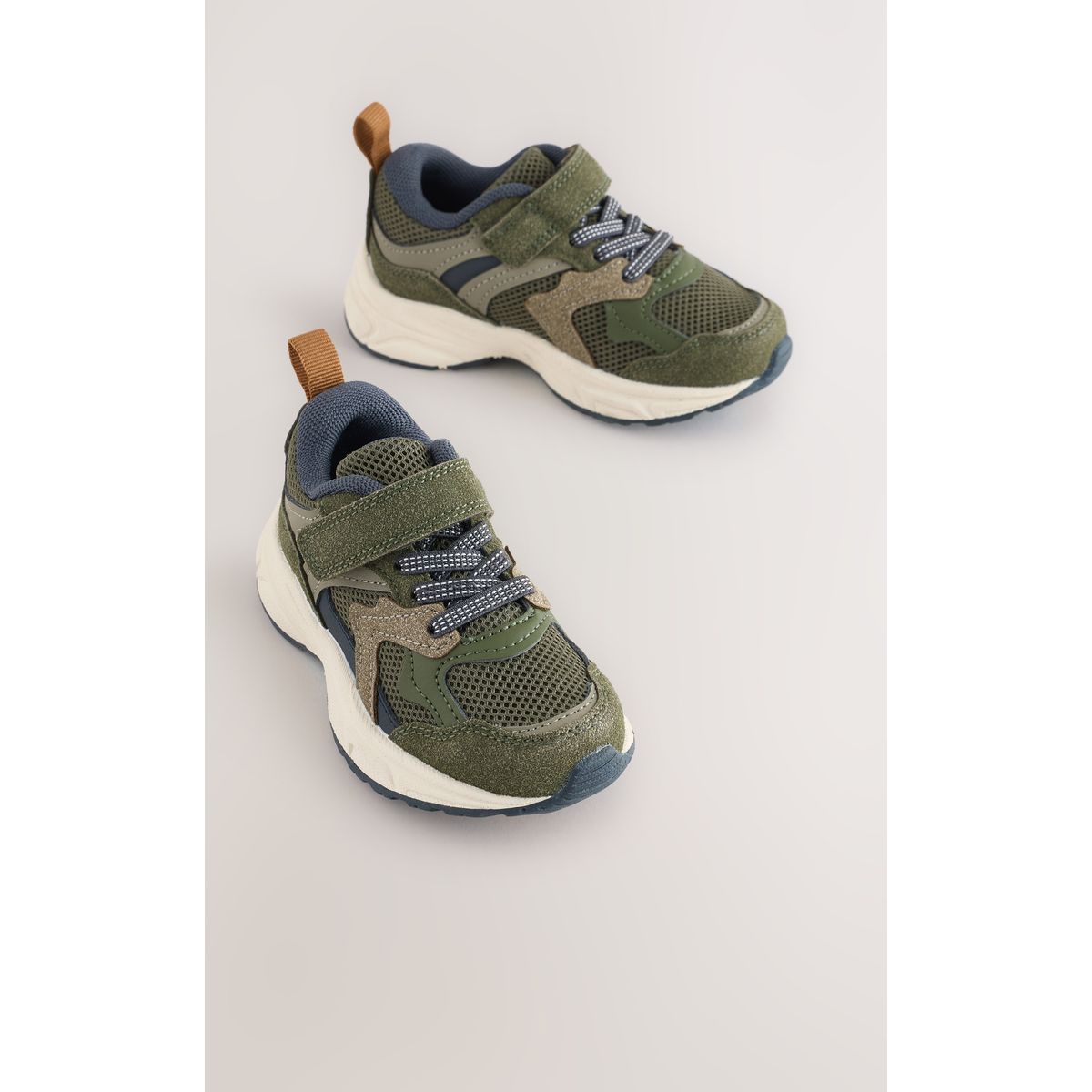 Baskets à lacets élastiques et scratch vert kaki, NEXT