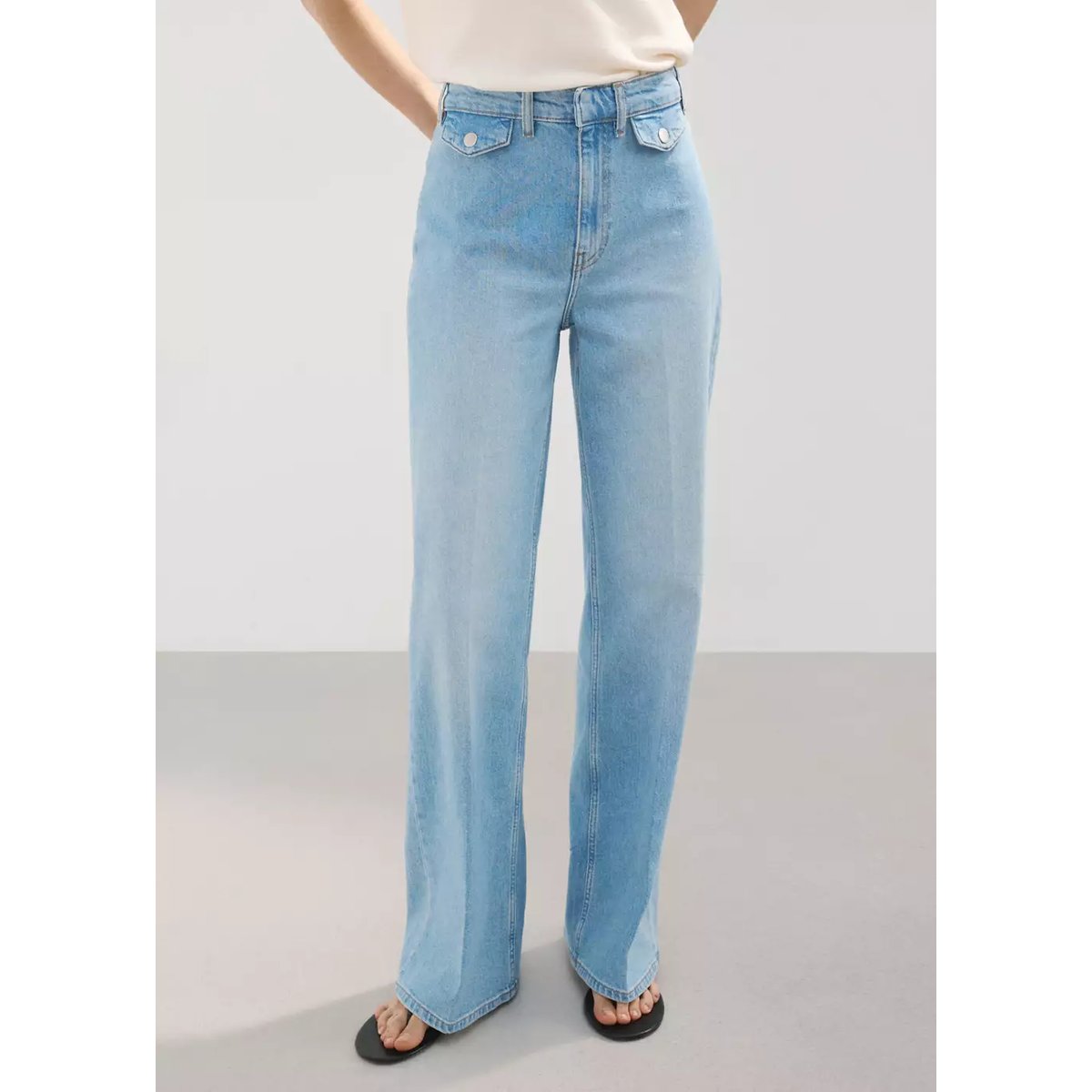 Jean large taille normale avec poches bleu moyen, MANGO