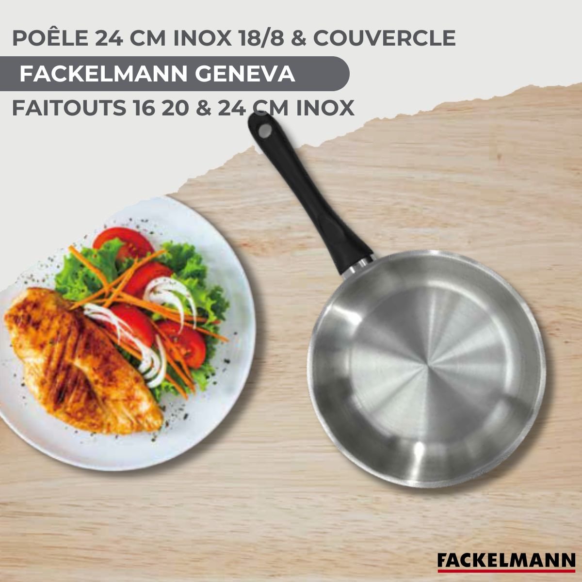 Batterie 1 poêle 24cm + 3 faitouts 16/20/24cm BRILLANT inox|noir, FACKELMANN