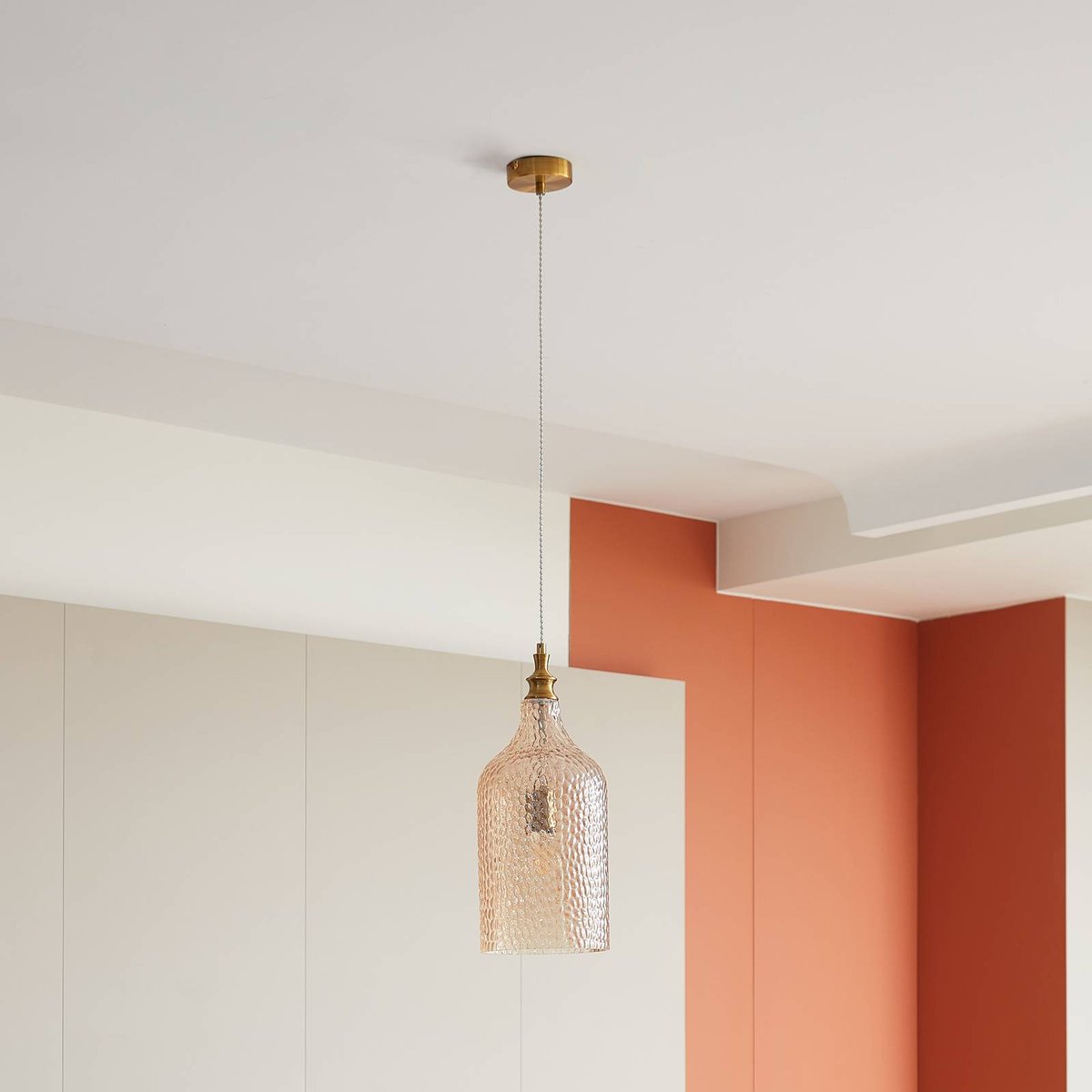 Suspension en verre vintage, Drakar ambre, or, LINDBY