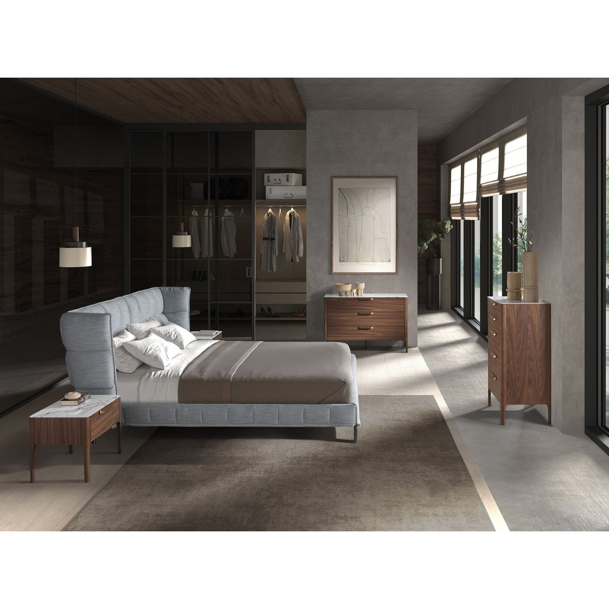 Lit en tissu gris-bleu clair gris bleu clair | acier foncé, ANGEL CERDA