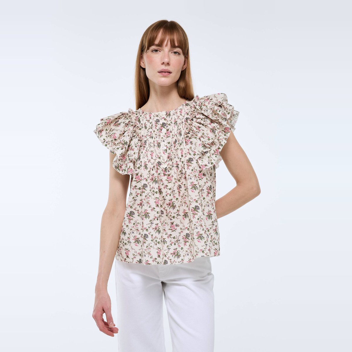 Top sans manches imprimé en voile de coton BIO GOTS butter cream, MONOPRIX
