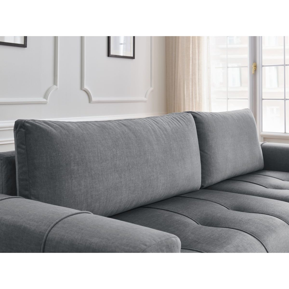 Canapé d'angle convertible 3 places en velours, ARSENE gris foncé, BOBOCHIC