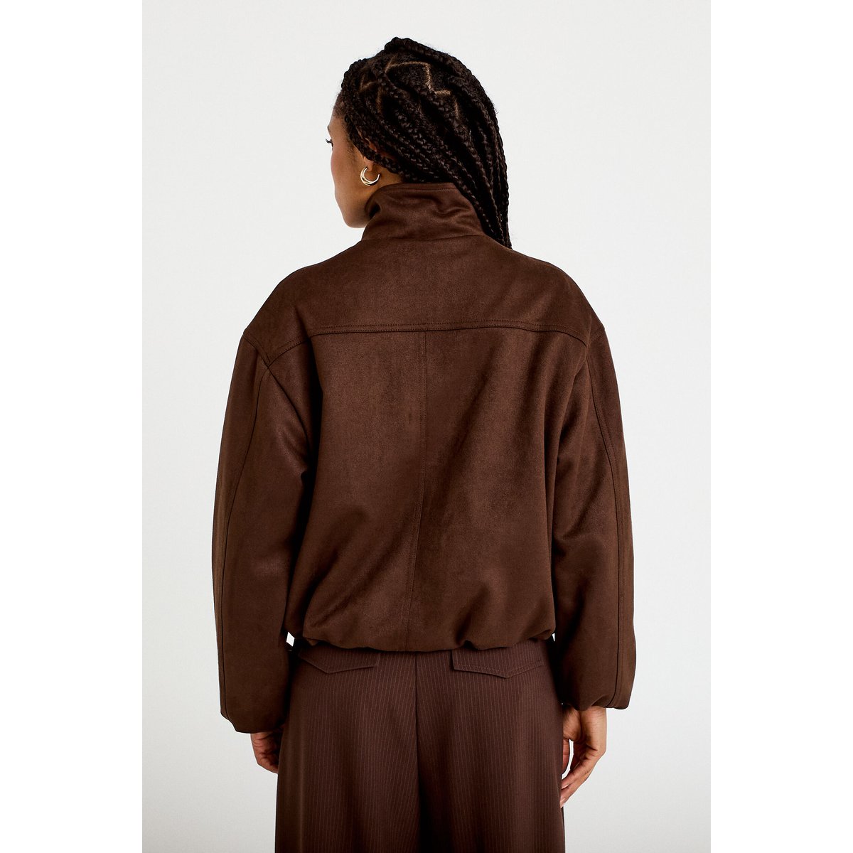 Veste effet boule col montant marron chocolat, CACHE CACHE