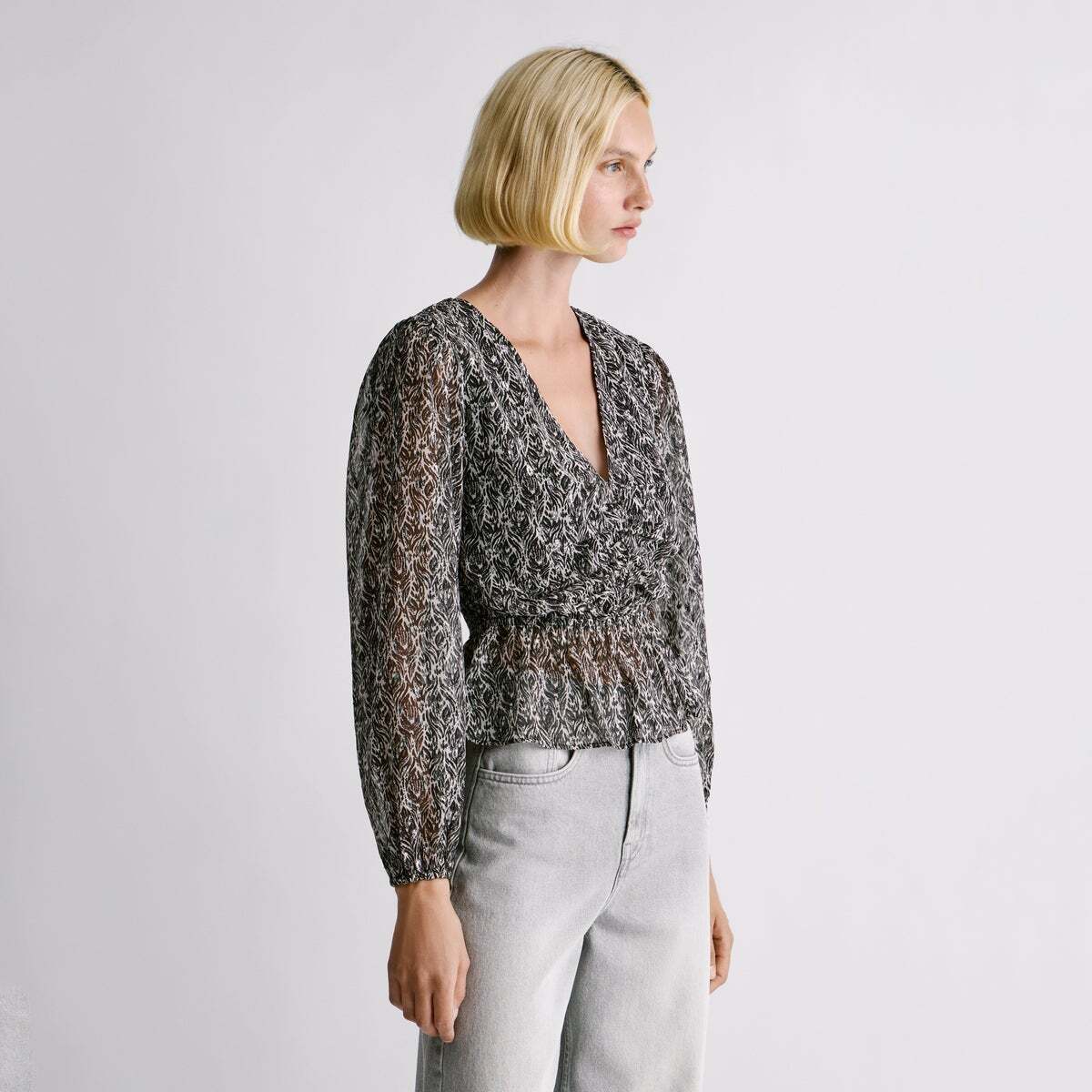 Blouse Imprimée À Col En V noir, PEPE JEANS