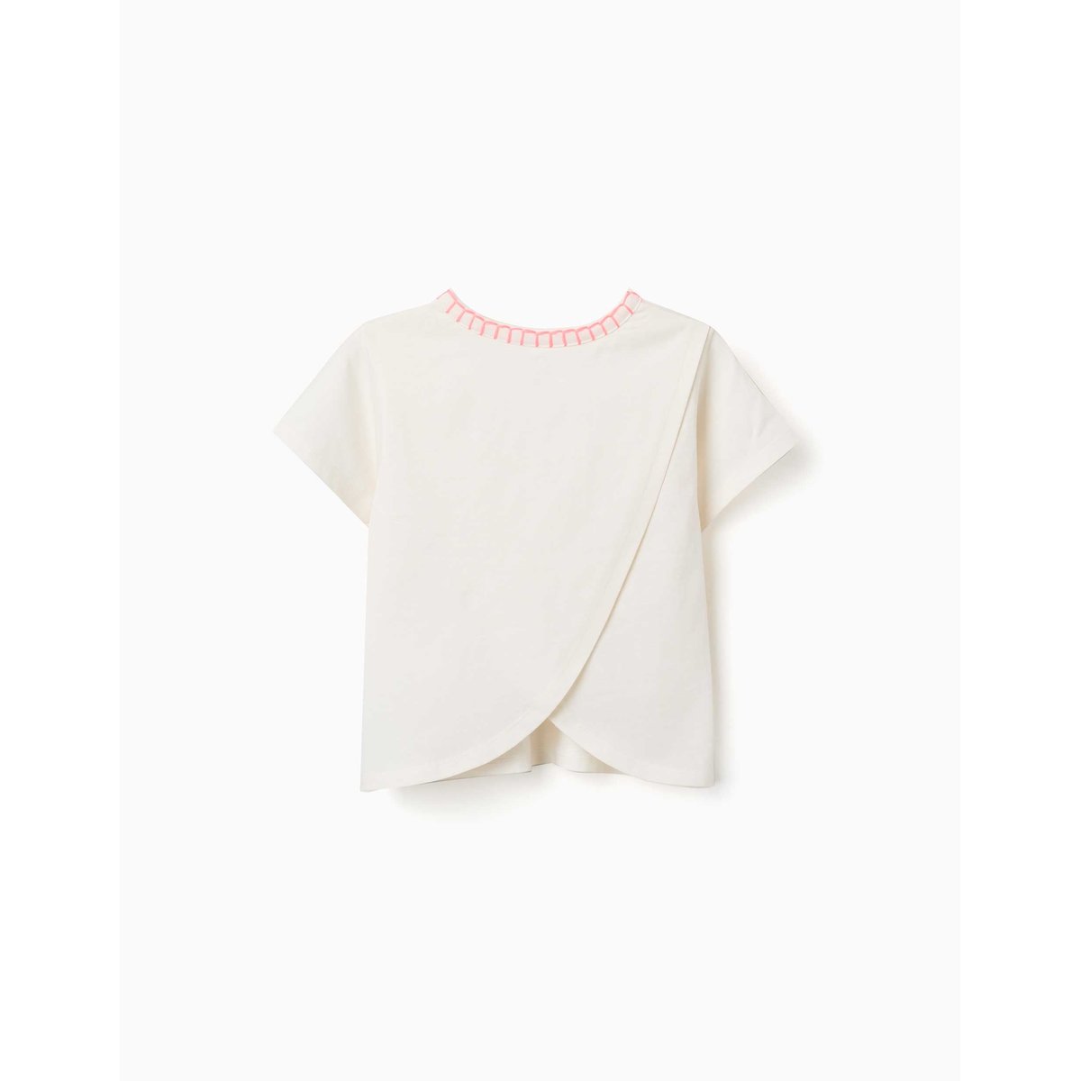 T-shirt en coton avec col brodé beige clair, ZIPPY