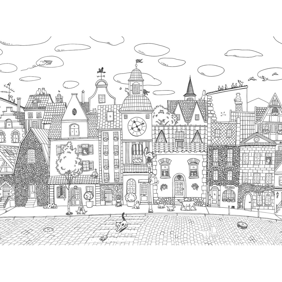 Papier enfant Les Felins des toits noir, HEXOA