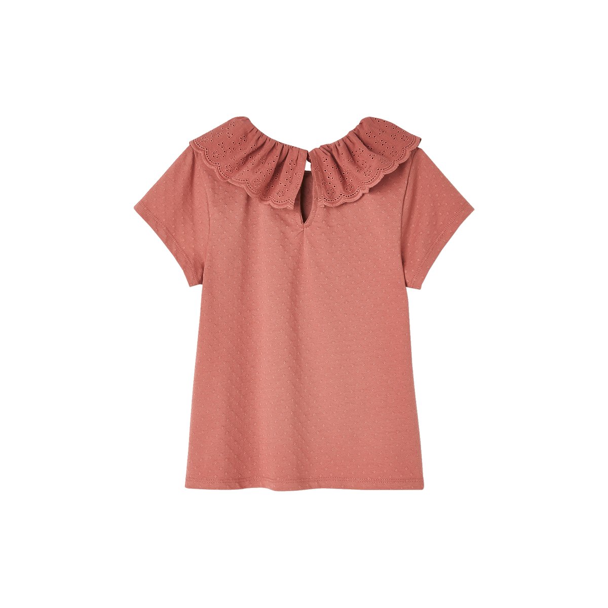 T-shirt à collerette en broderie anglaise vieux rose, VERTBAUDET