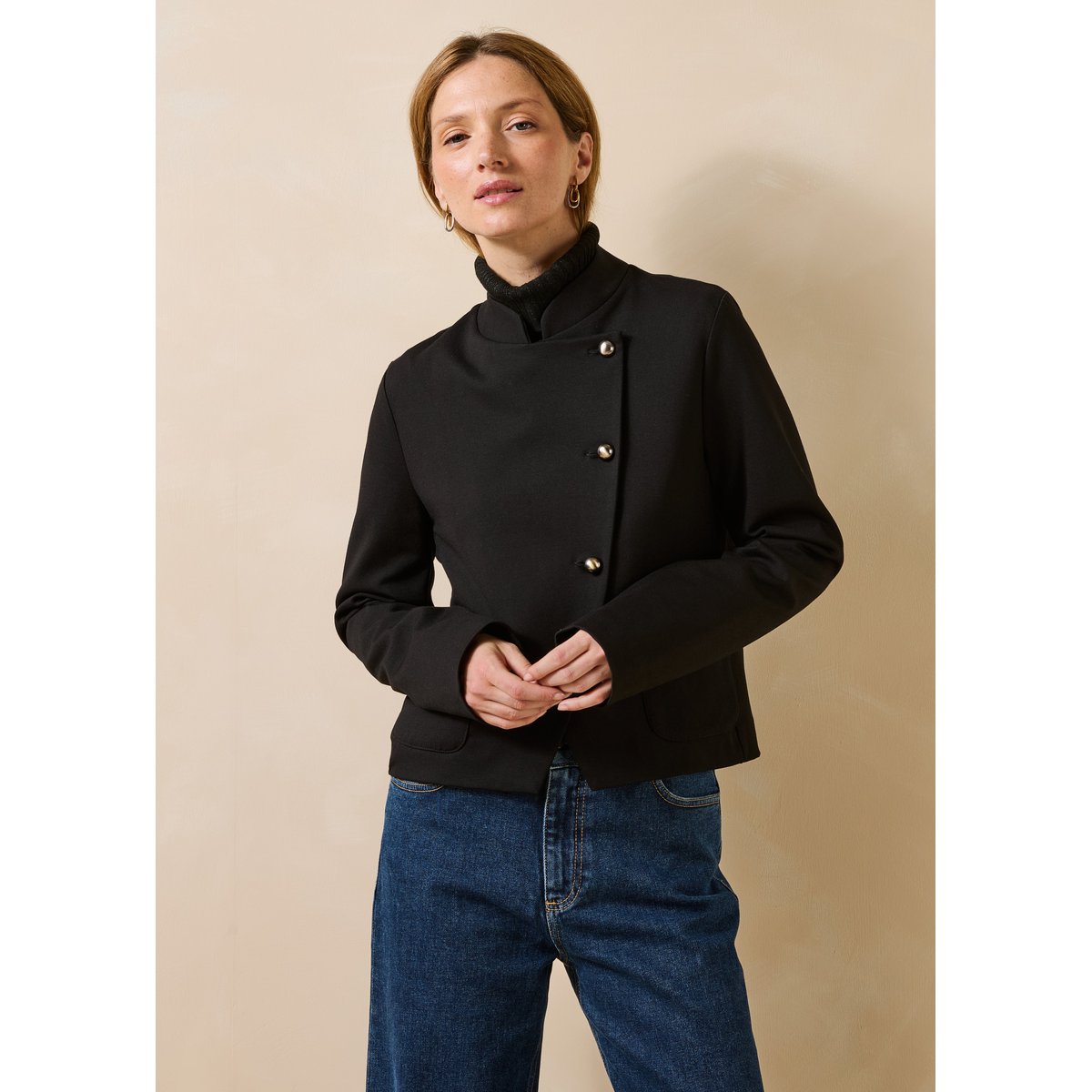 Veste manches longues col mao noir, LA FEE MARABOUTEE