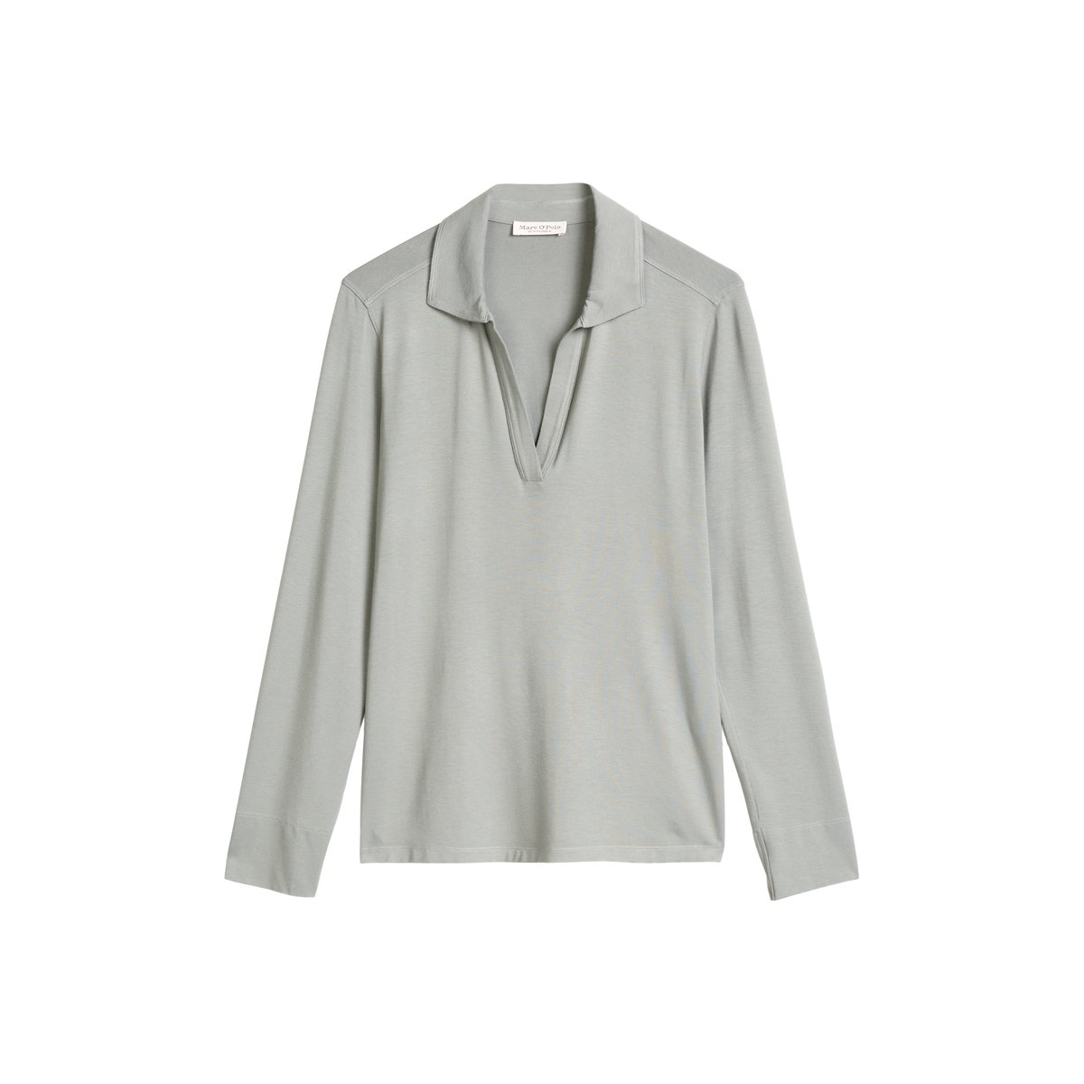 Blouse en jersey style polo regular en mélange viscose-modal gris, MARC O'POLO