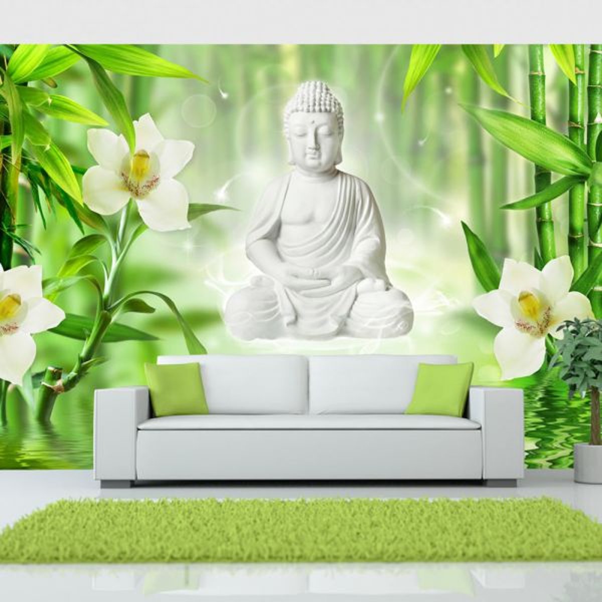 Papier peint intissé panoramique Orient Buddha and nature jaune / doré, EDEN