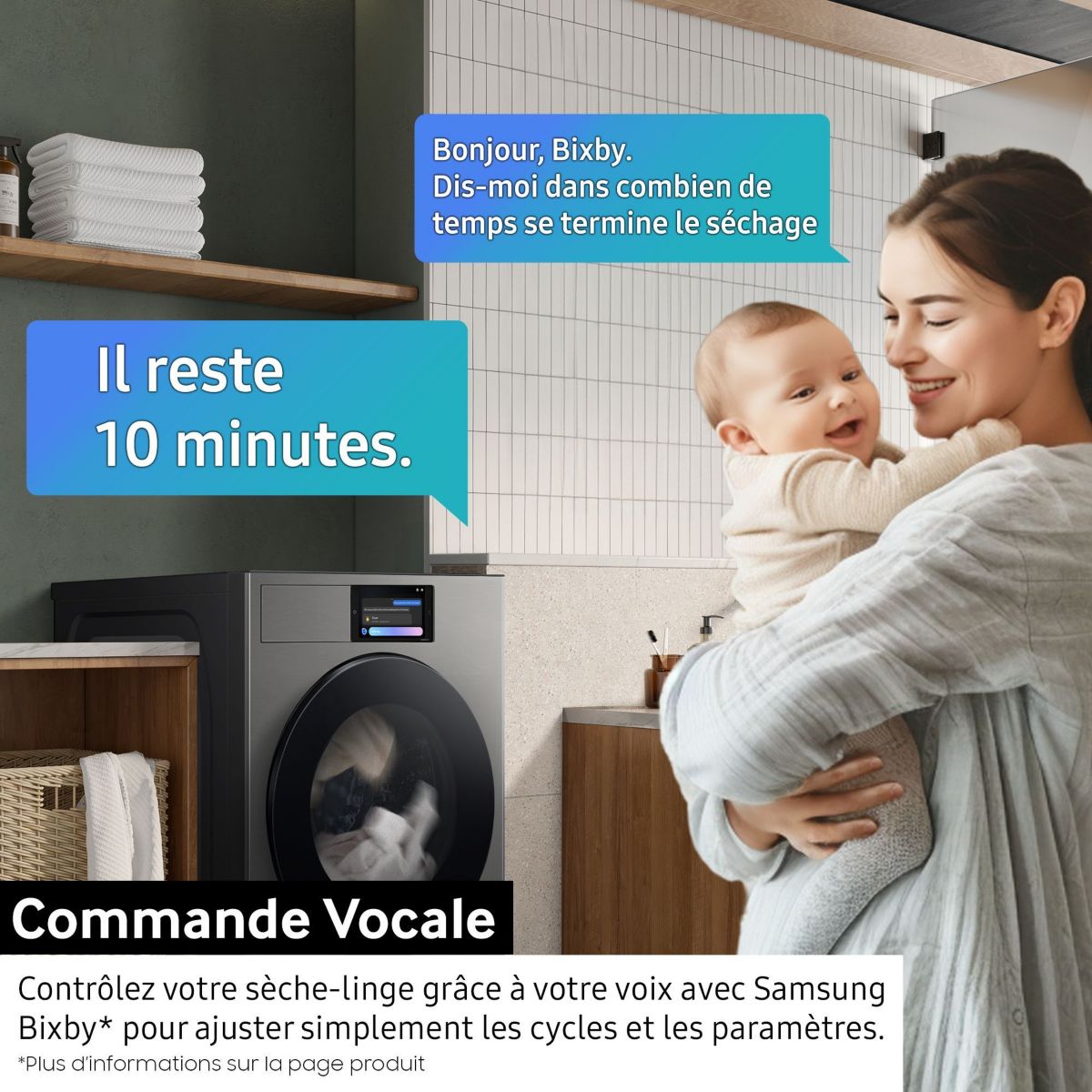 Sèche linge pompe à chaleur DV90F09F4S couleur unique, SAMSUNG
