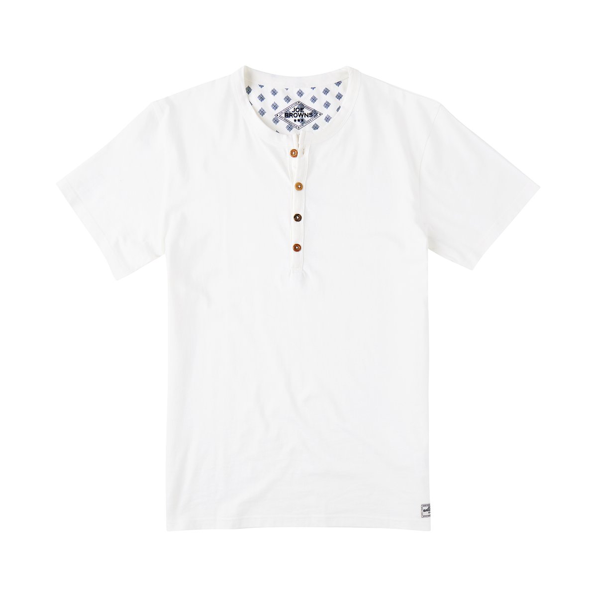 T-shirt en coton à manches courtes avec patte de boutonnage et boutons effet bois crème, JOE BROWNS