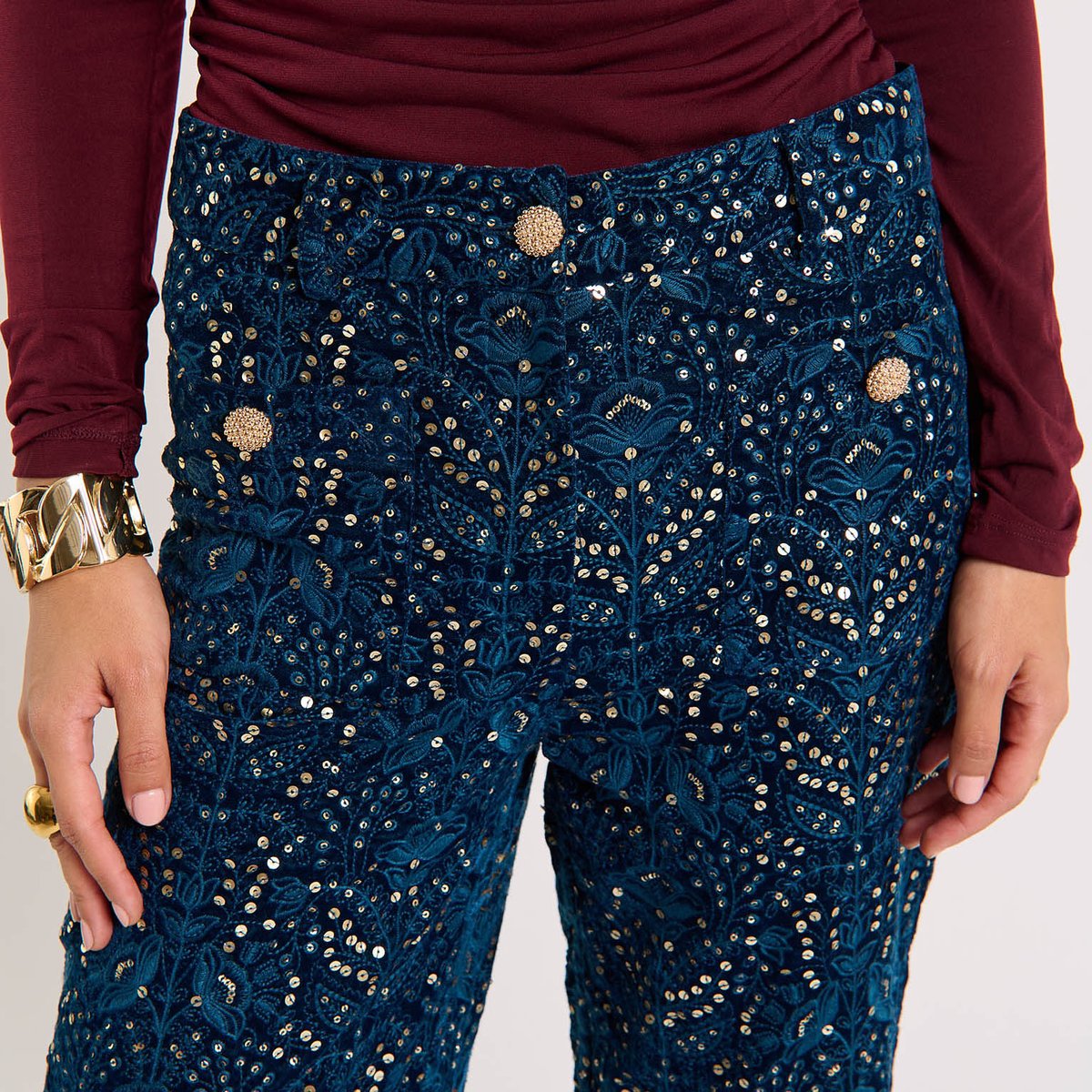 Pantalon velours et perles ELWEN bleu, WILD