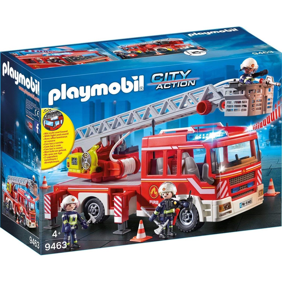 Set de 3 : caserne de pompiers + camion à échelle + véhicule de secours multicolore, PLAYMOBIL