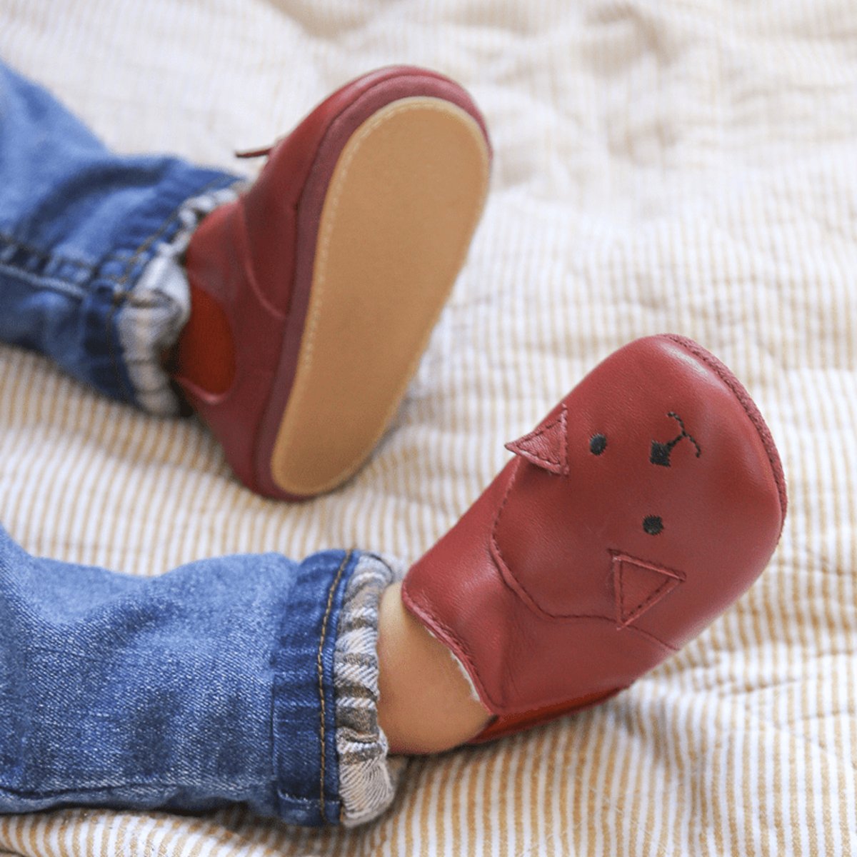 Chaussures bébé cuir souple fourrées Emmie marron, TICHOUPS