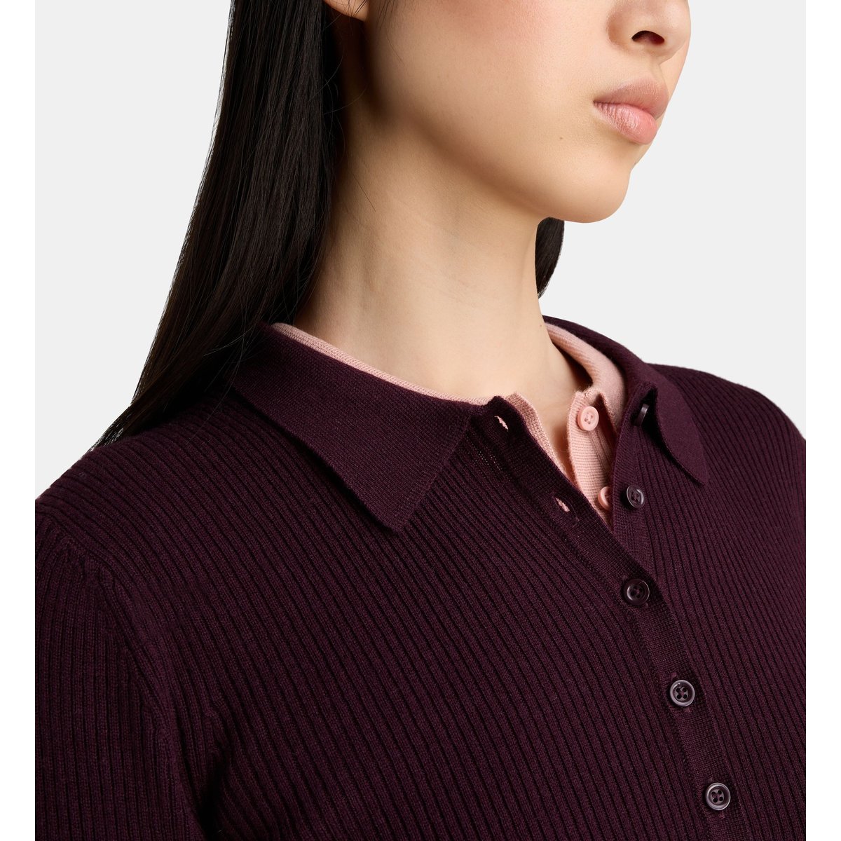 Pull polo droit okola maille côtelée bordeaux, JODHPUR