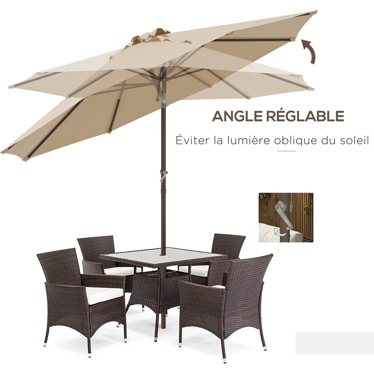 Parasol de terrasse Polyester Kaki beige, OUTSUNNY
