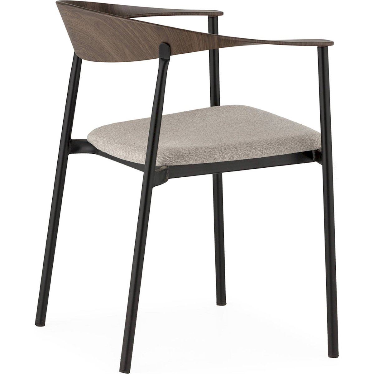 Chaise empilable en métal et tissu noyer foncé tissu gris noir, RECOLLECTION