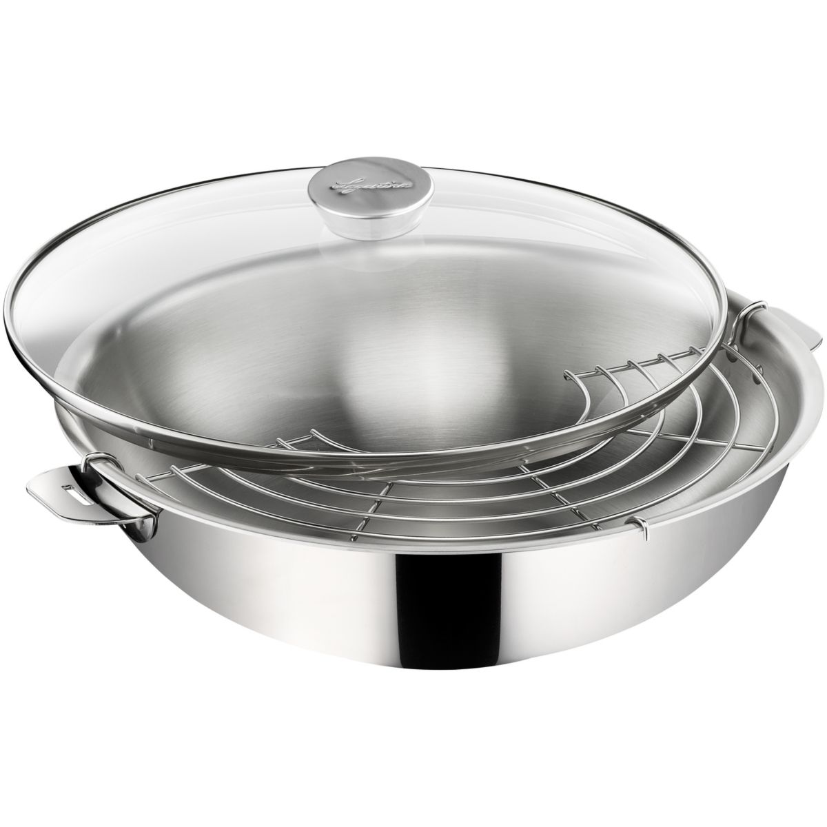 Wok Salvaspazio+ inox non revetu 30cm argent / métallique, LAGOSTINA