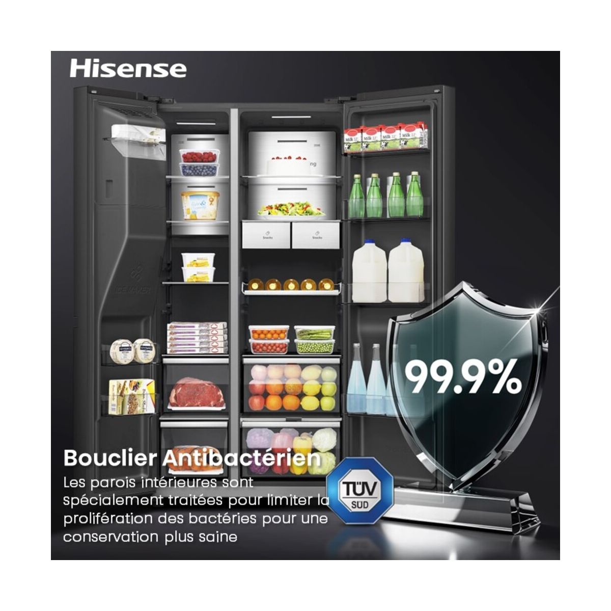 Réfrigérateur Américain RS9P628GPFE smart screen noir, HISENSE