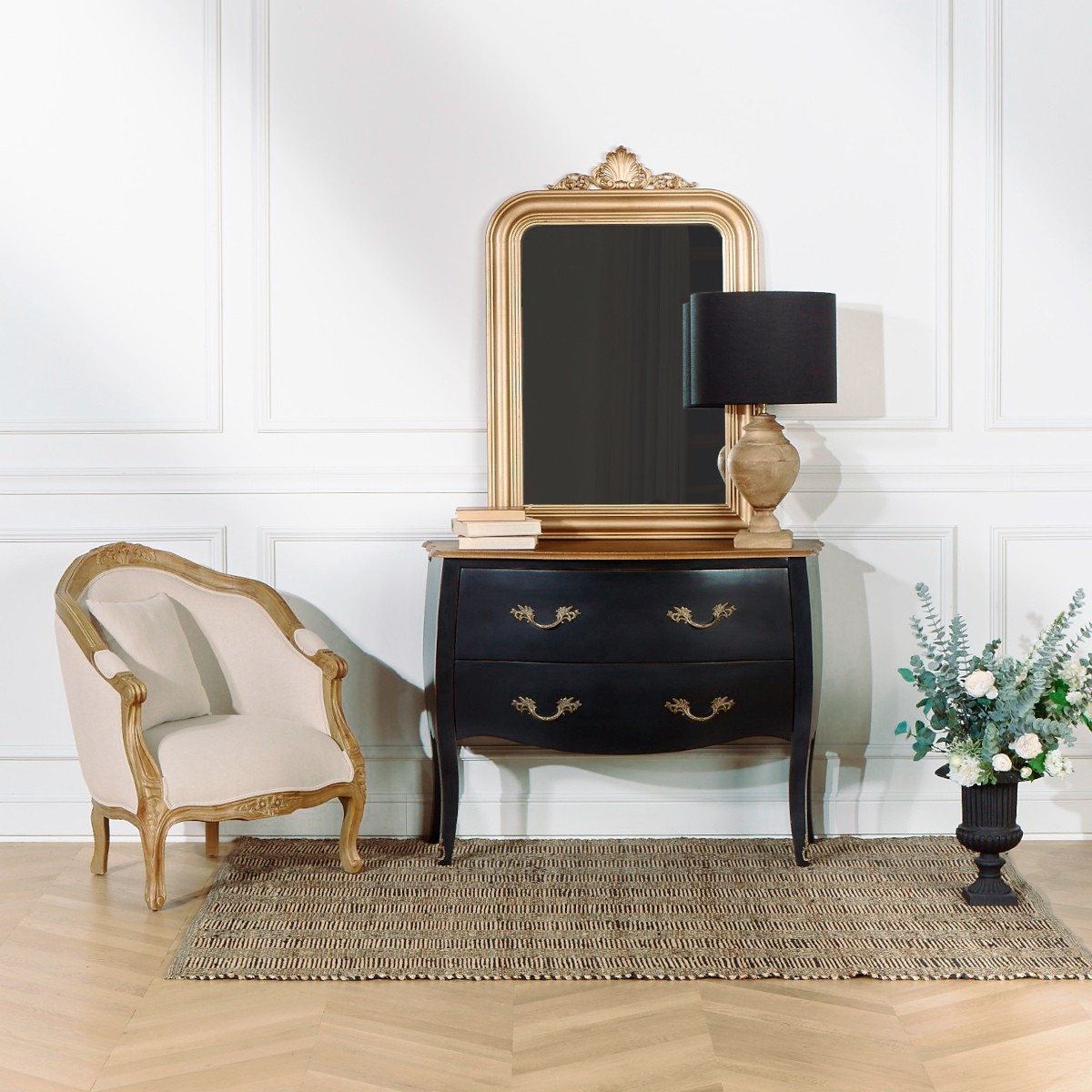 Fauteuil en hévéa massif et lin coton ALEXANDRE ficelle, ROBIN DES BOIS