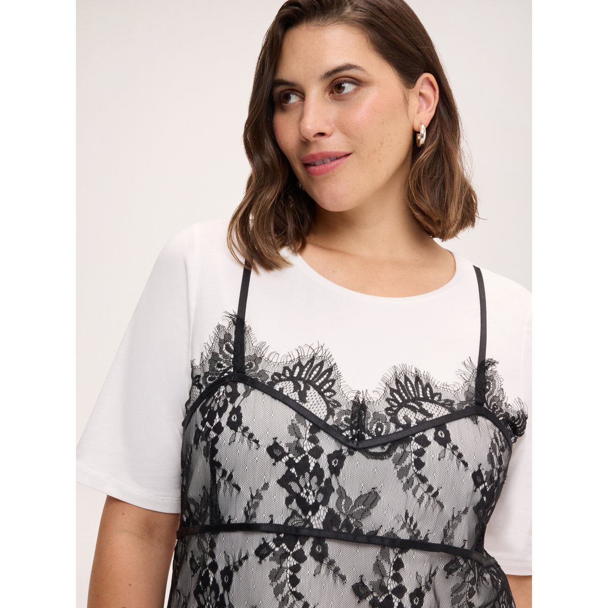 T-shirt avec top en dentelle blanc, FIORELLA RUBINO