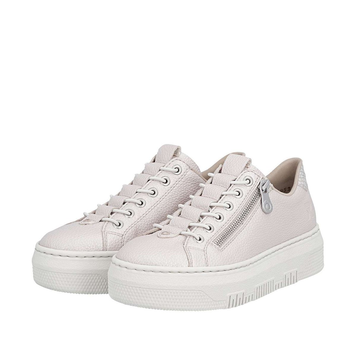 Tennis perle à talon plateau avec un zip et des lacets élastiqués décoratifs rose, RIEKER
