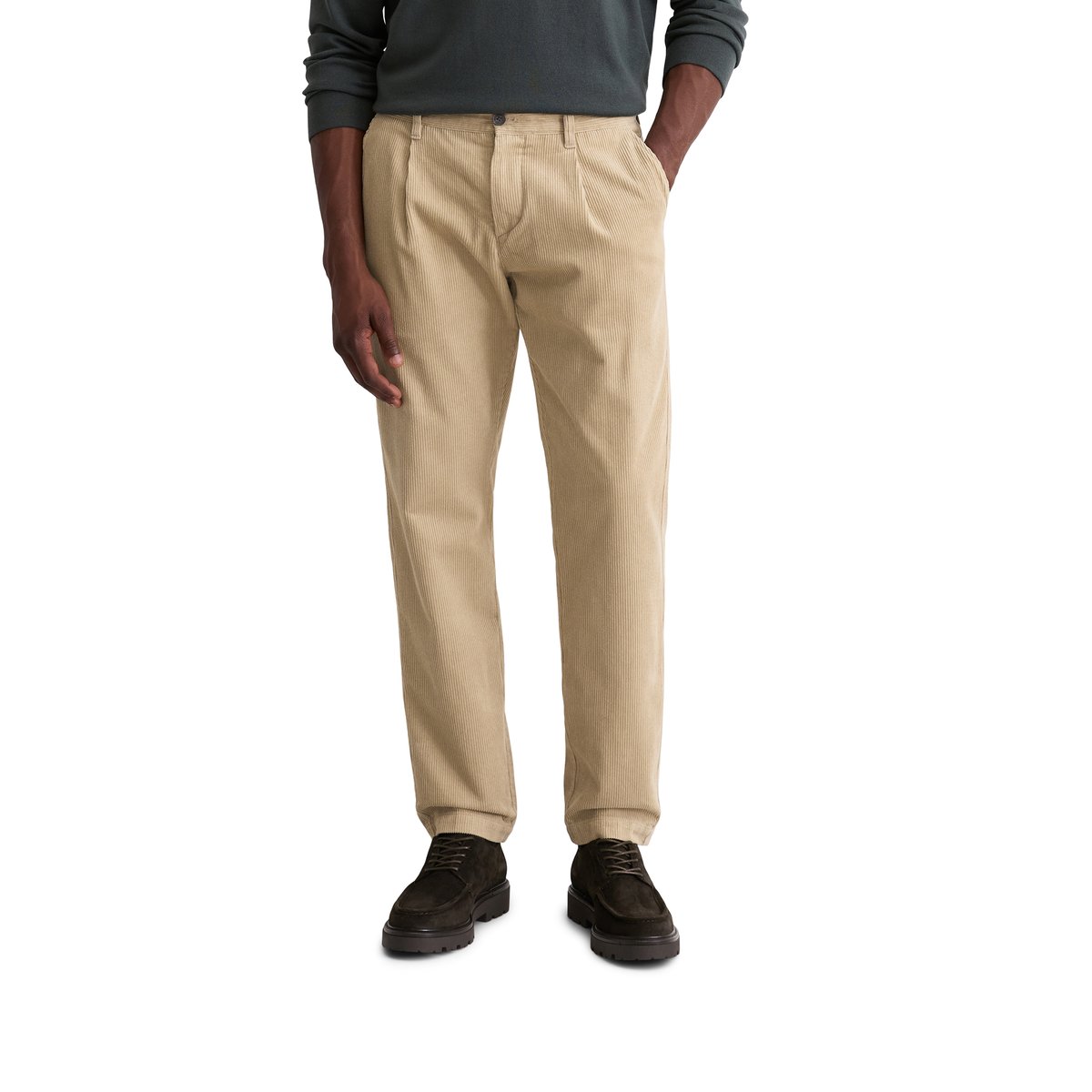 Pantalon en velours côtelé modèle Osby pleats tapered en pur coton bio beige, MARC O'POLO