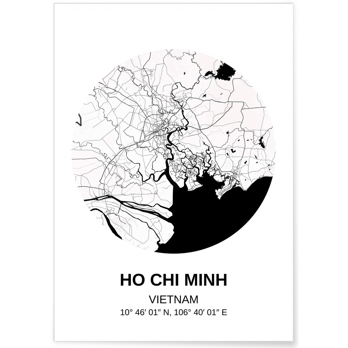 Affiche Carte Ho Chi Minh blanc, L'AFFICHERIE