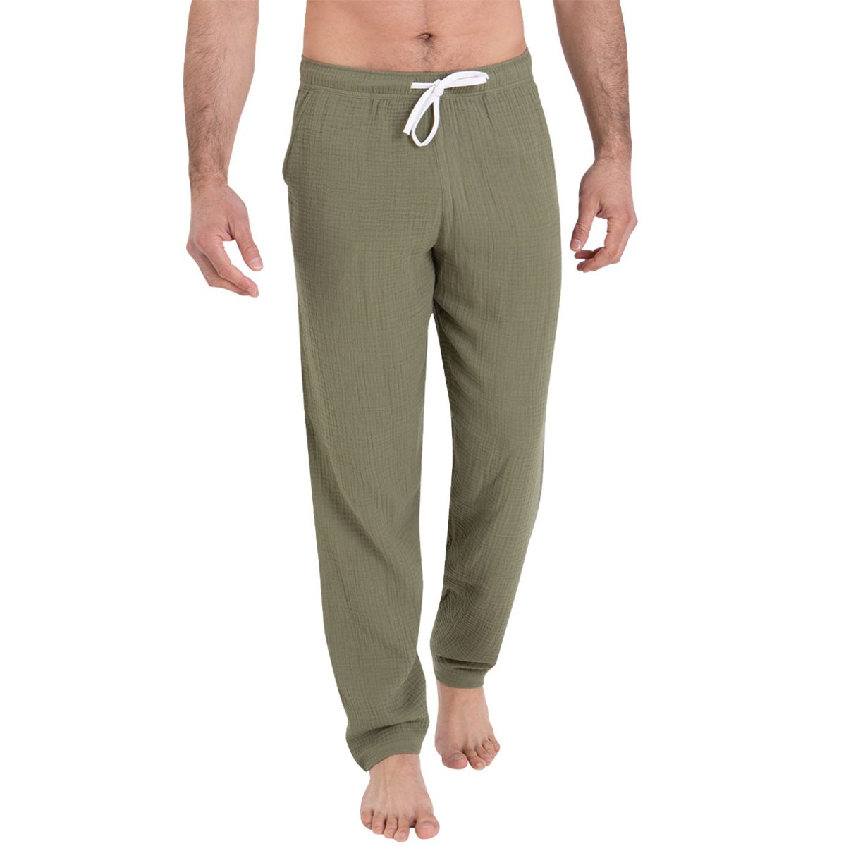 Pyjama court col rabat EASY COTON bleu-kaki, ATHENA