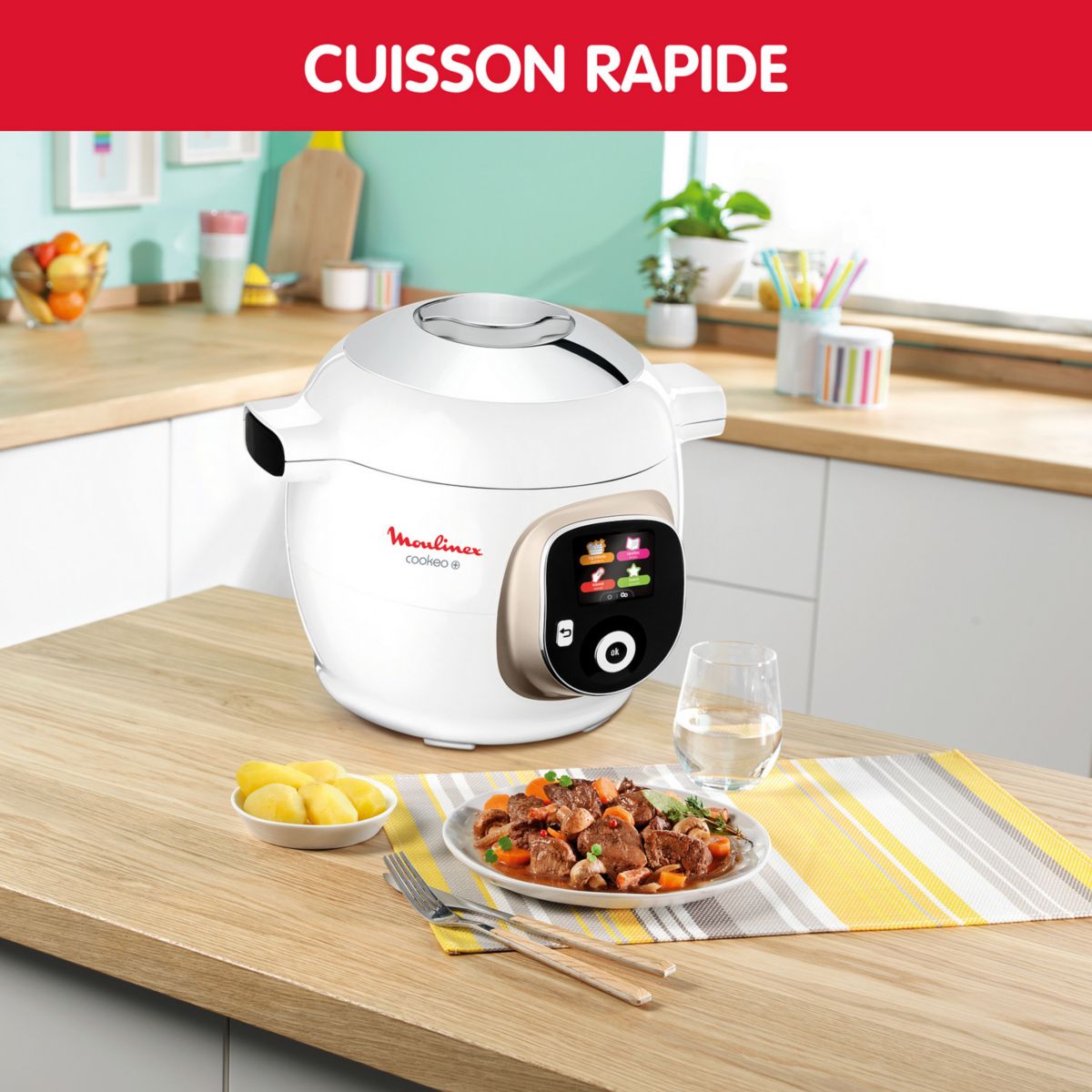 Cookeo CE85BA10 blanc 6 L, 6 modes de cuisson, 180 recettes blanc, MOULINEX