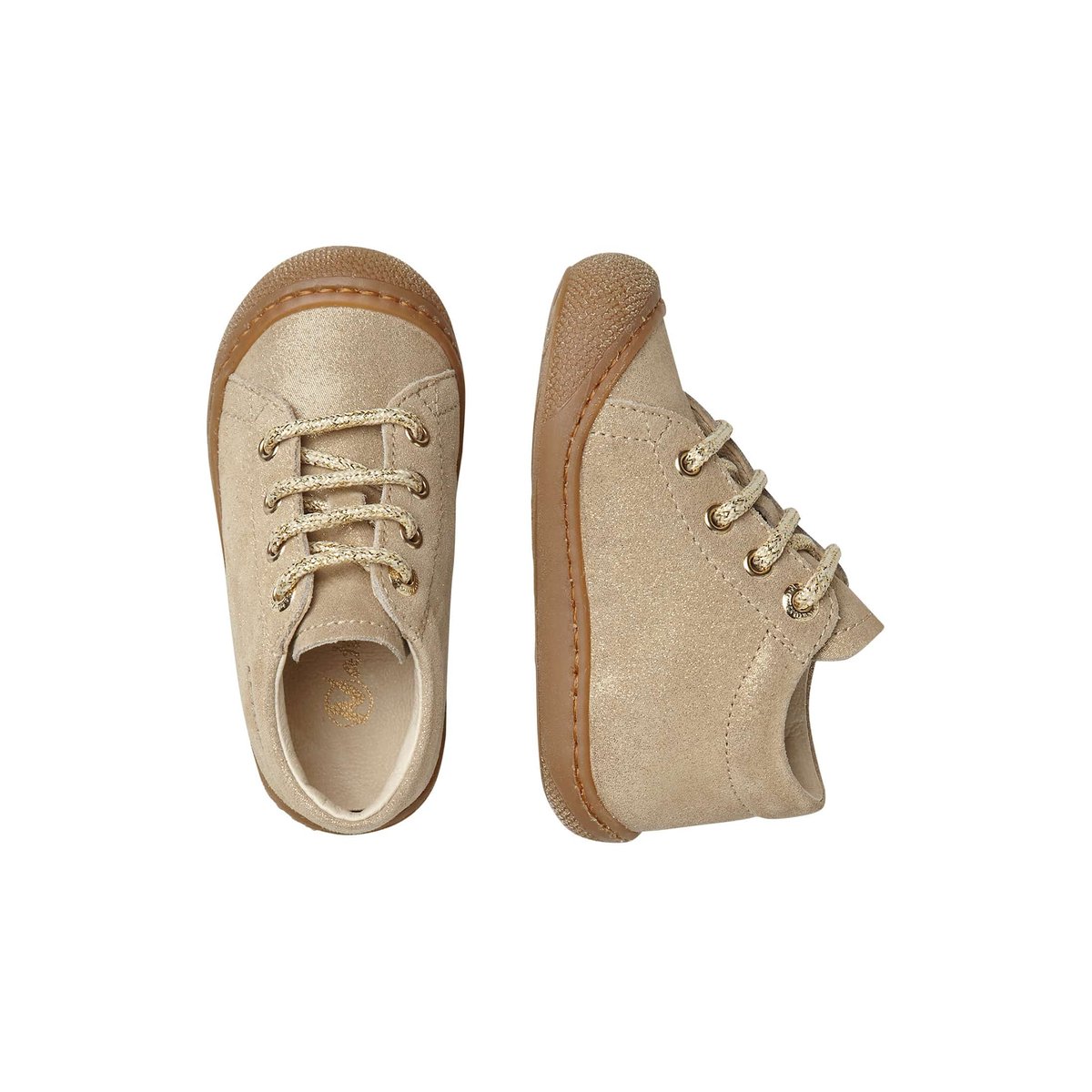 Chaussons premiers pas en suède pailleté COCOON platine, NATURINO