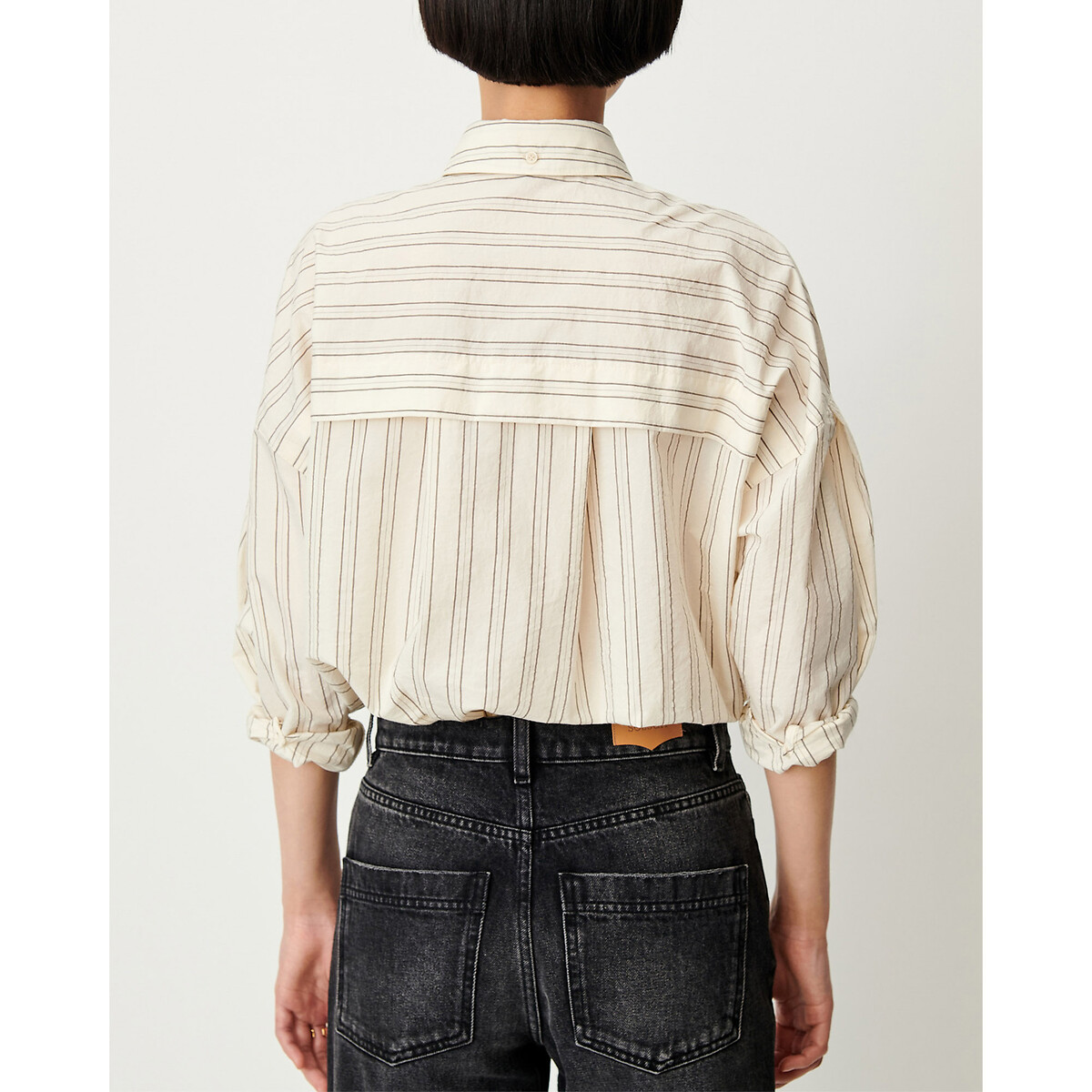 Cecily Striped Pussy-Bow Collar Shirt ecru striped, SESSUN