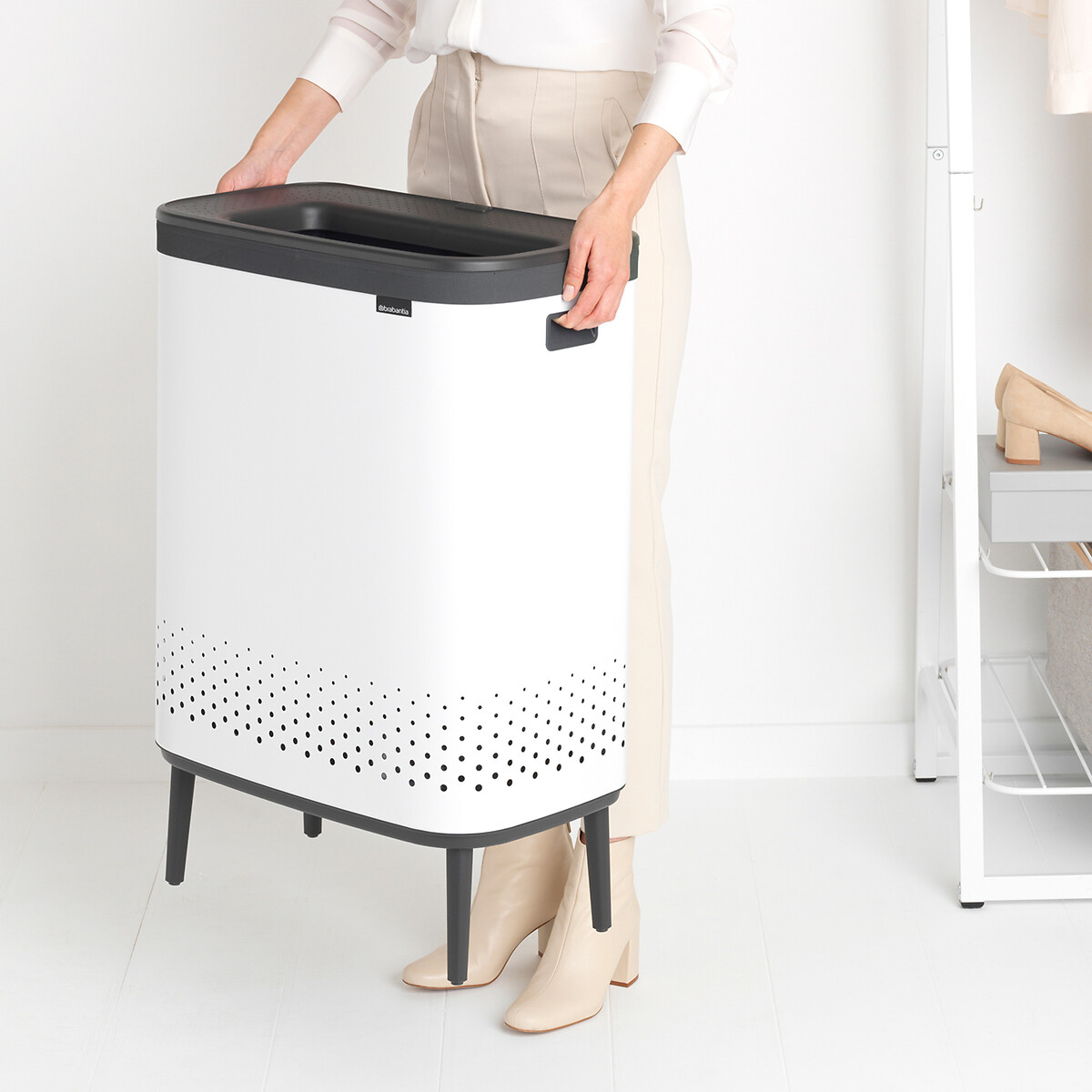 Bo Laundry Bin Hi 2 x 45L with Plastic Lid white, BRABANTIA