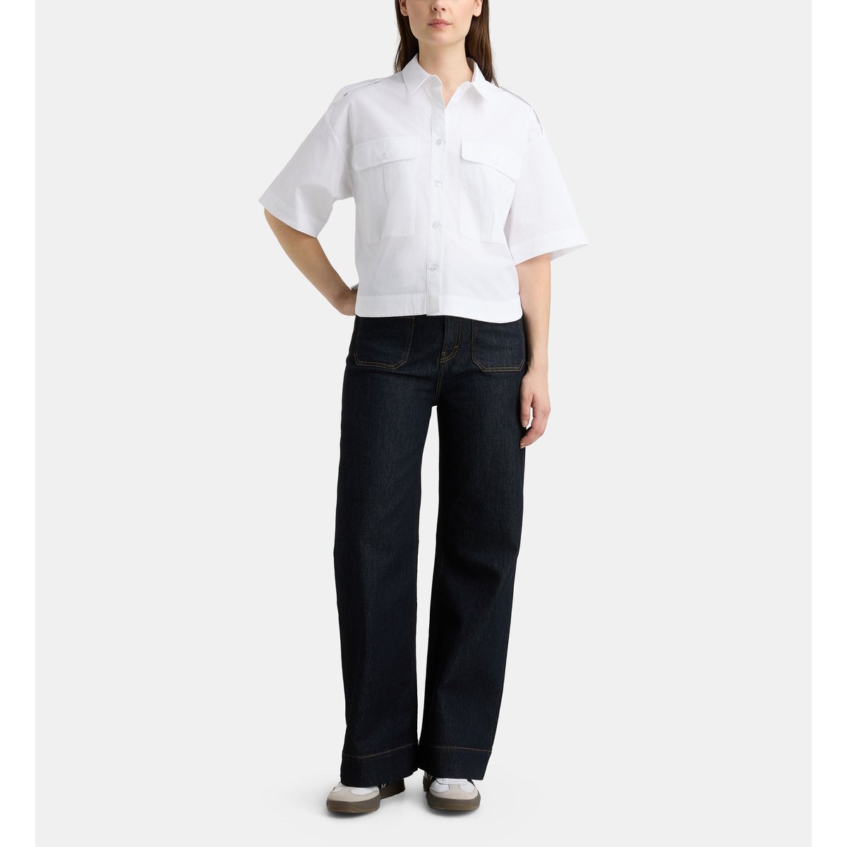 Chemisette fez pop en coton bio blanc, GALERIES LAFAYETTE