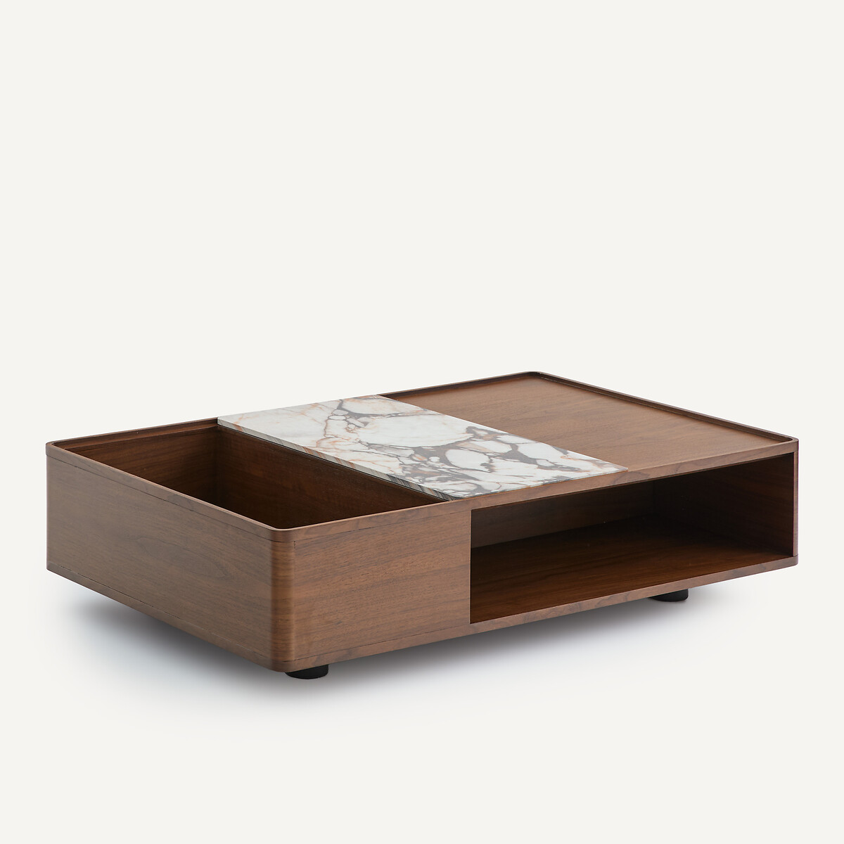 Mesa de centro de chapa de nogal y cerámica, CUADRO, diseño de Emmanuel Gallina nogal, AM.PM X EMMANUEL GALLINA