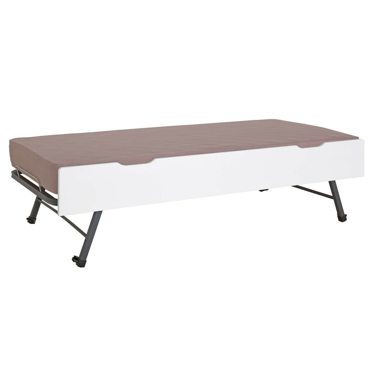 Pack lit superposé gigogne avec 3 matelas Bois massif  ROMY blanc et bois, AKITEN RETAIL