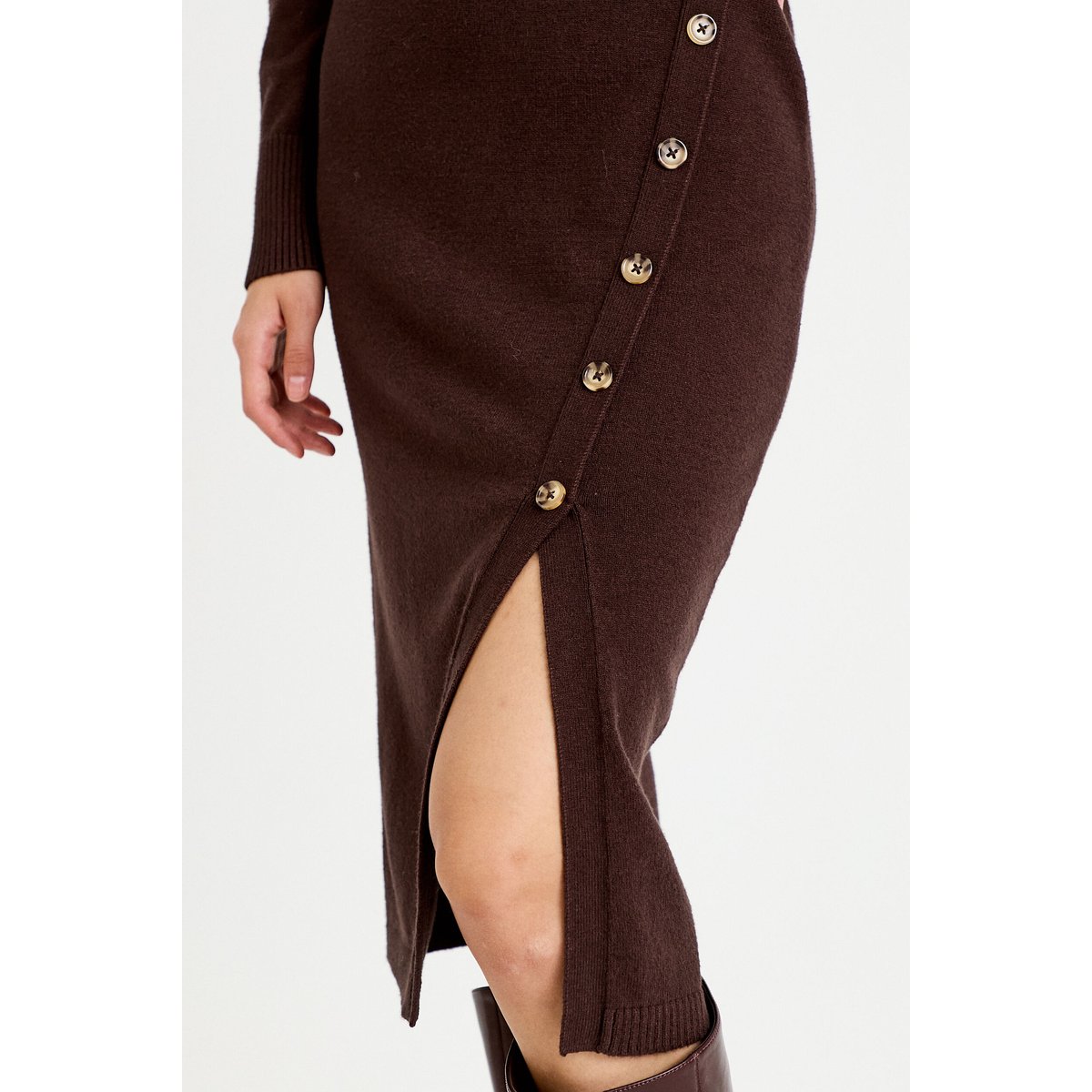 Robe pull ajustée manches longues marron foncé, CACHE CACHE