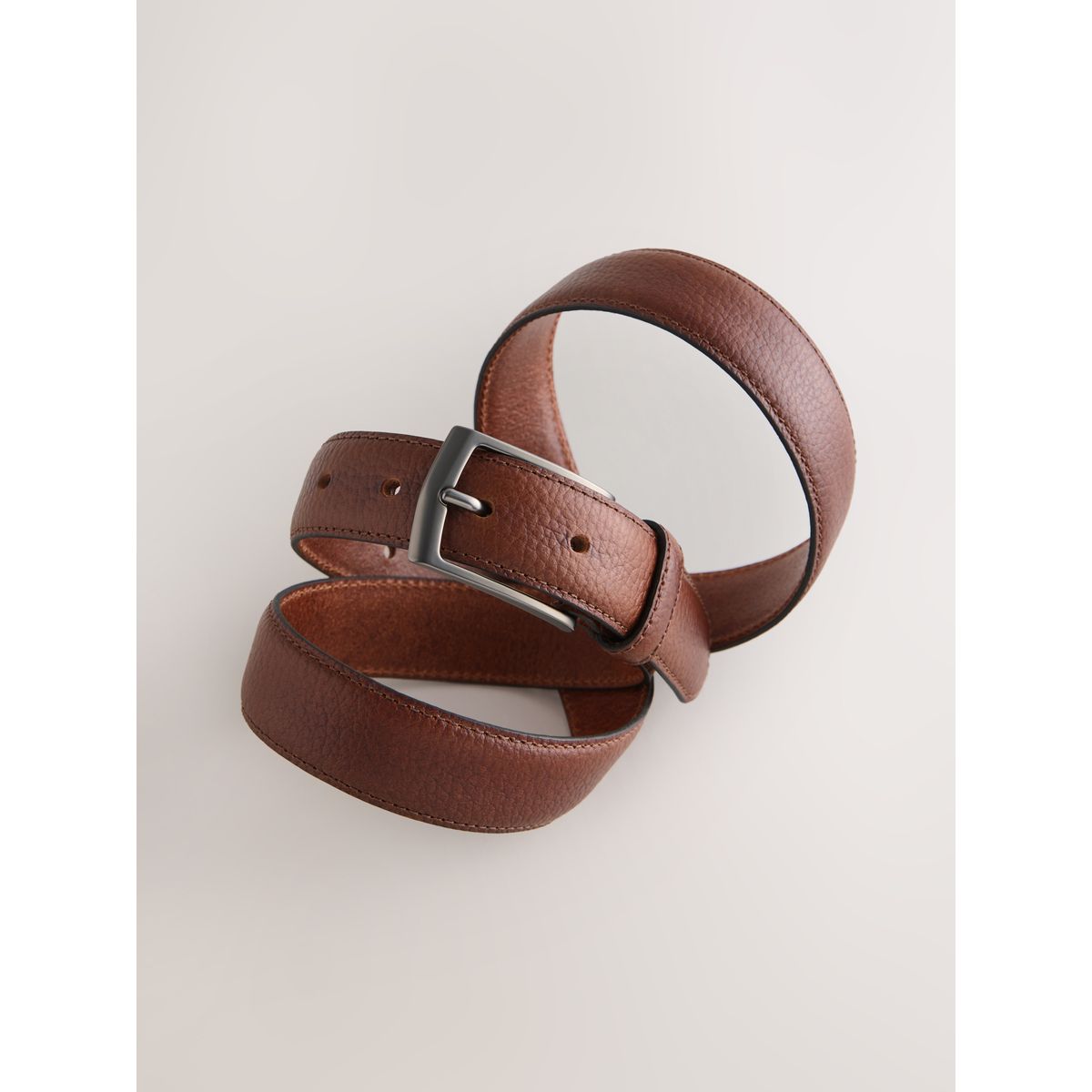 Ceinture habillée en cuir à boucle arrondie marron fauve, NEXT
