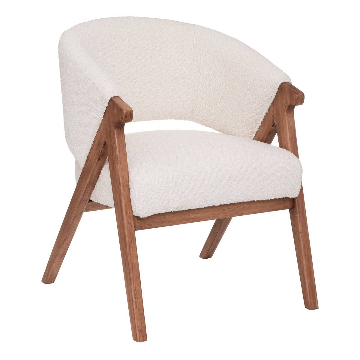 Fauteuil en pin et bouclette AMZA blanc, ATMOSPHERA