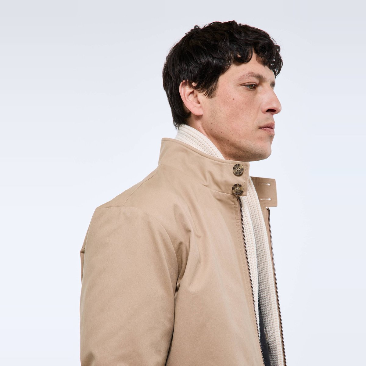 Veste col montant zippé en coton BIO beige, MONOPRIX
