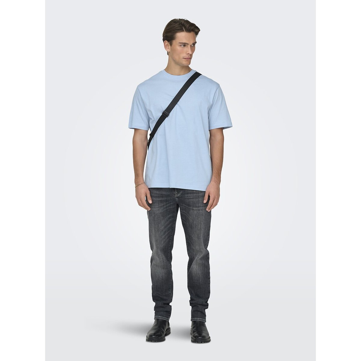 T-shirt ampia girocollo blu chiaro, ONLY & SONS