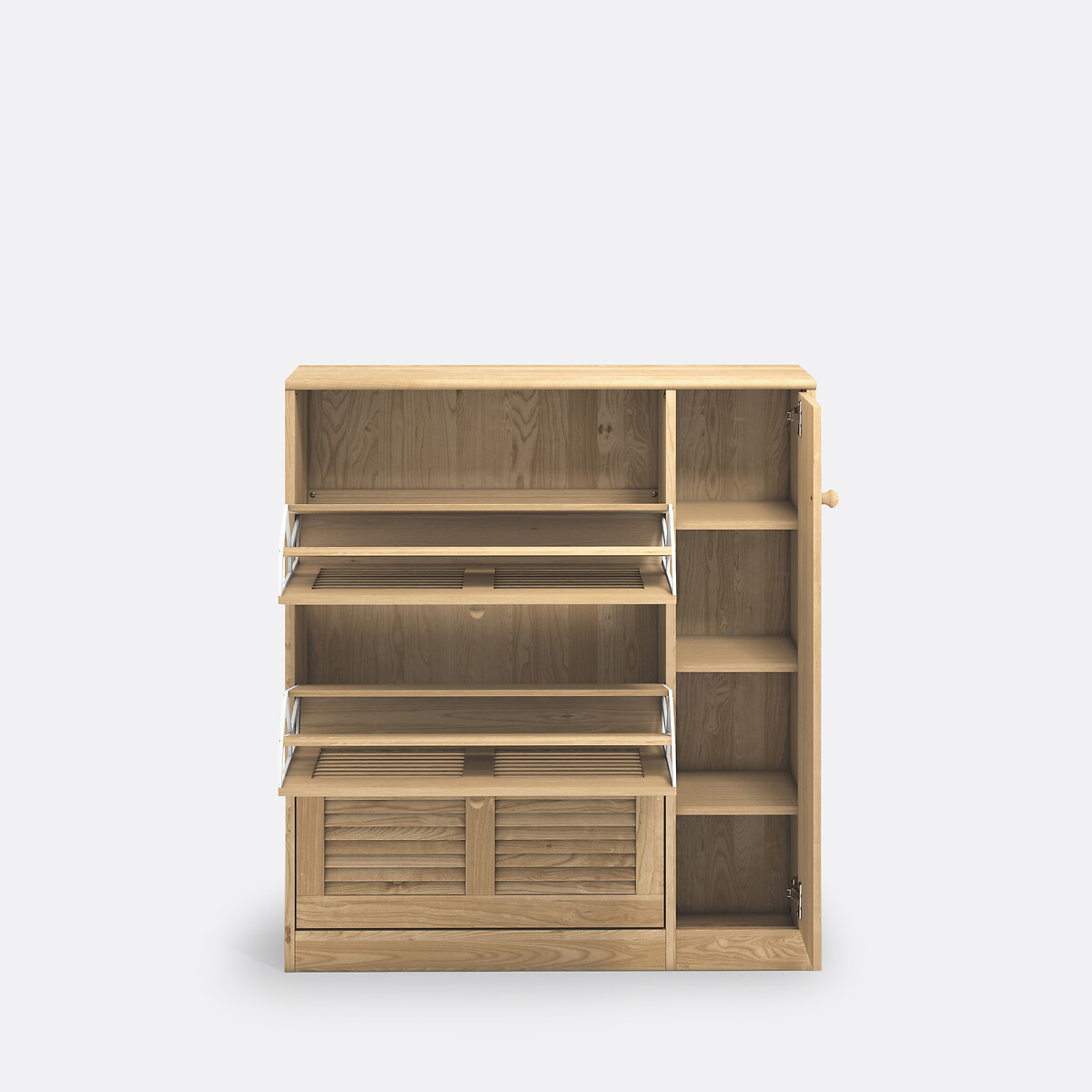 Meuble à chaussures Mayor, 3 abattants 1 porte bois clair brut, SO'HOME