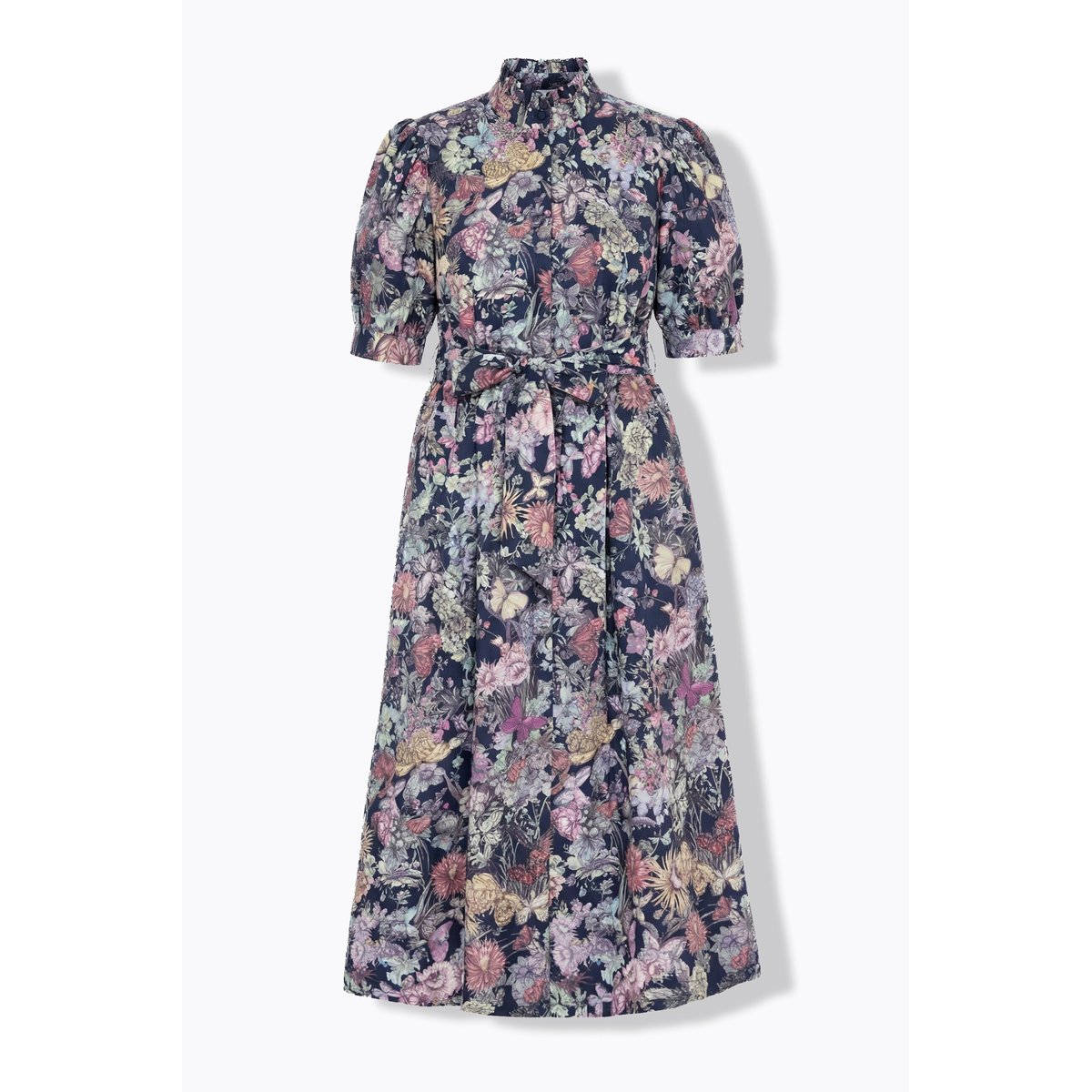 Robe longue à coupe en A, manches courtes marine, ULLA POPKEN