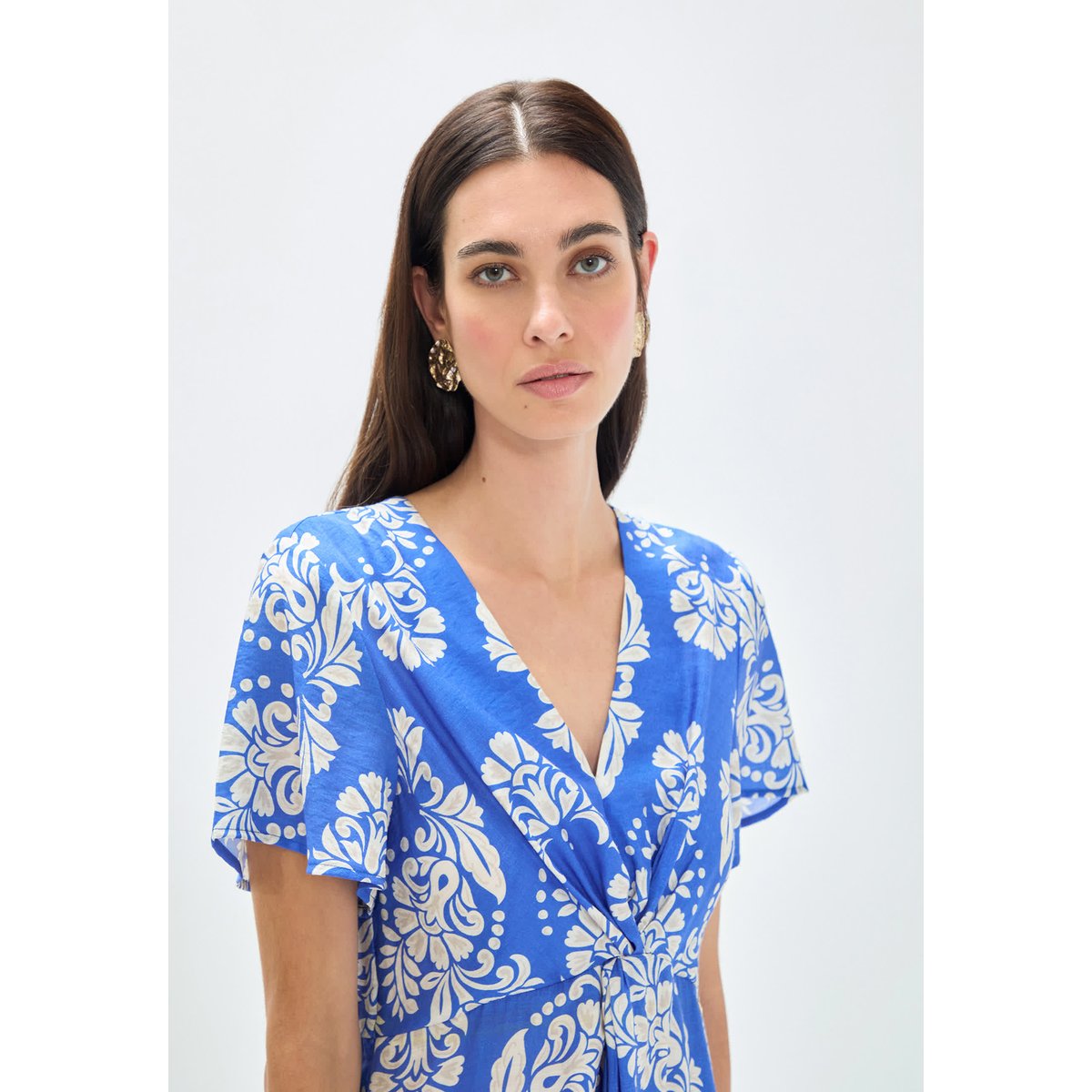 Robe longue imprimé paisley col en V ciel, LOLA CASADEMUNT